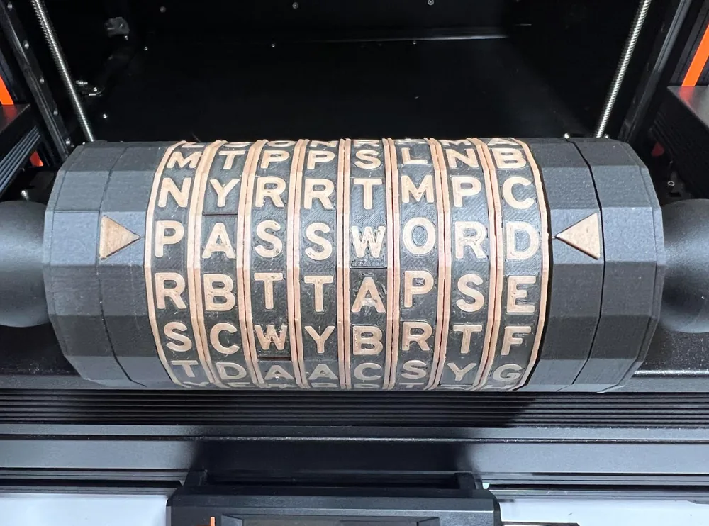 3D printed cryptex combination lock with engraved letter dials